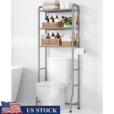 Over the Toilet Storage Rack W/ Mesh Shelves Hooks Bathroom Organizer New
