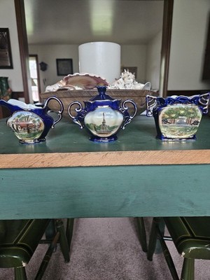 THREE (3) HISTORICAL CIVIL WAR GETTYSBURG PA COBALT BLUE SOUVENIR PIECES