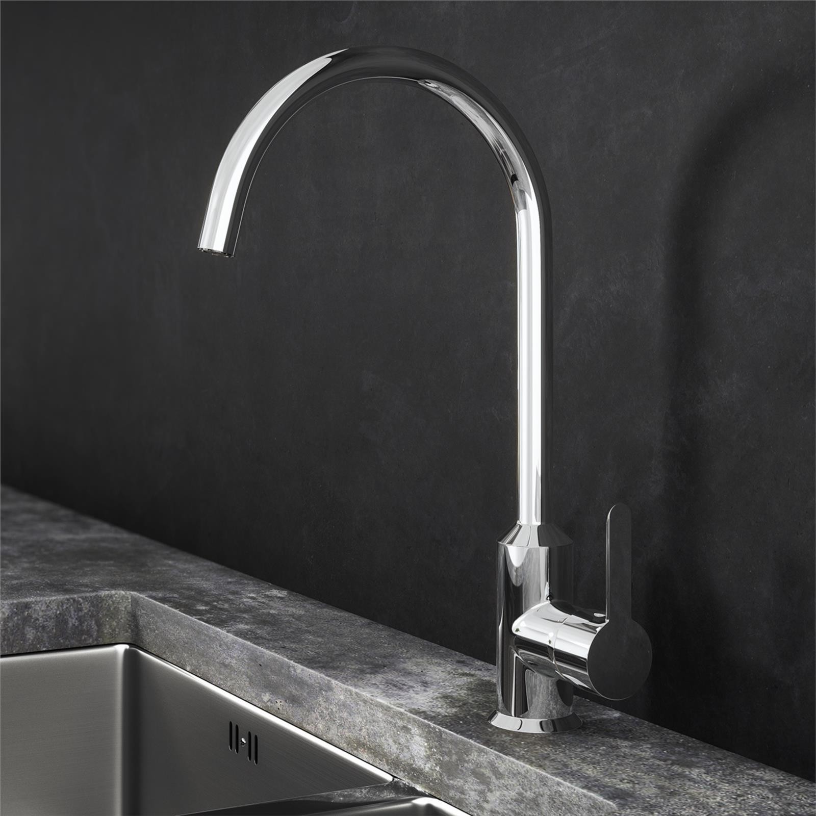 Liquida ENT22CH Chrome PVD Single Lever Swivel Spout Kitchen Mixer Tap - Image 2
