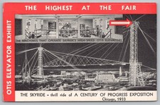 1933 Chicago World's Fair Skyride Otis Elevator Exhibit Postcard Unposted