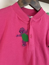 Vintage 90 s Barney Pink Long Sleeve Henley T-Shirt Kids Size 4 Unisex