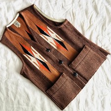 Ortega's Vintage Chimayo Wool Southwestern V-Neck Vest Pockets M 42 Brown orange