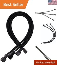 Black Braided 4 Pin PWM Fan Splitter - 1 to 3 Fan Adapter Cable 10 Inch 