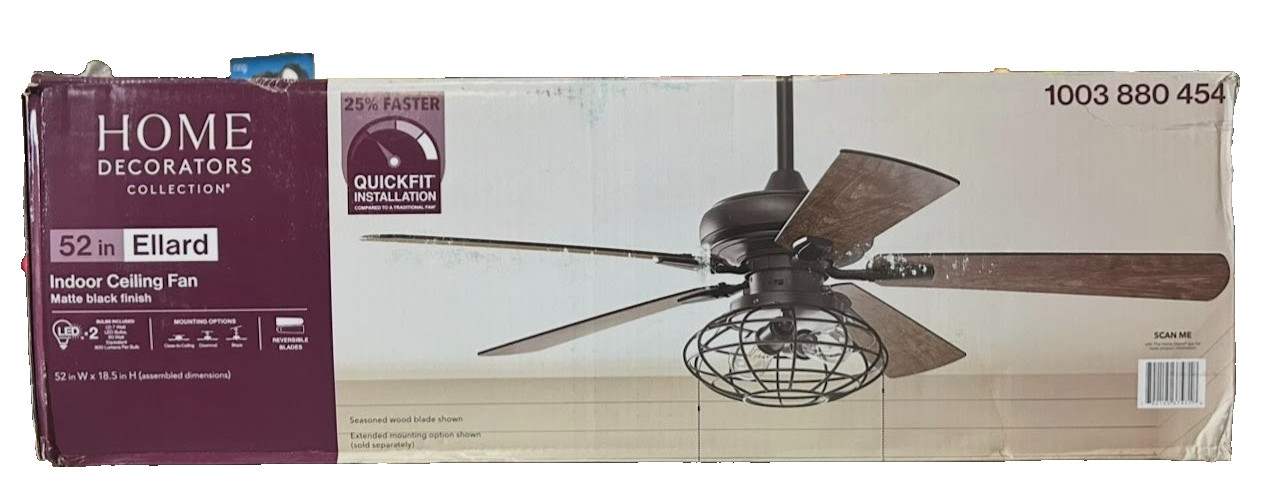 Home Decorators Collection Ellard 52 in. LED Matte Black Ceiling Fan with Light
