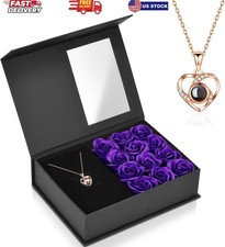 Preserved Real Rose with Heart I Love You Necklace, Eternal Flowers Rose Birthda