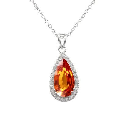 Orange Sapphire Pendant Solid 925 Sterling Silver Necklace Birthday Gift 17x9 MM