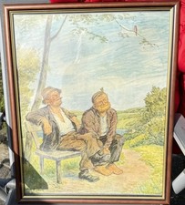 großes Vintage Wandbild „Die Sorglosen“ – signiert Otto Quante – im Holzrahmen
