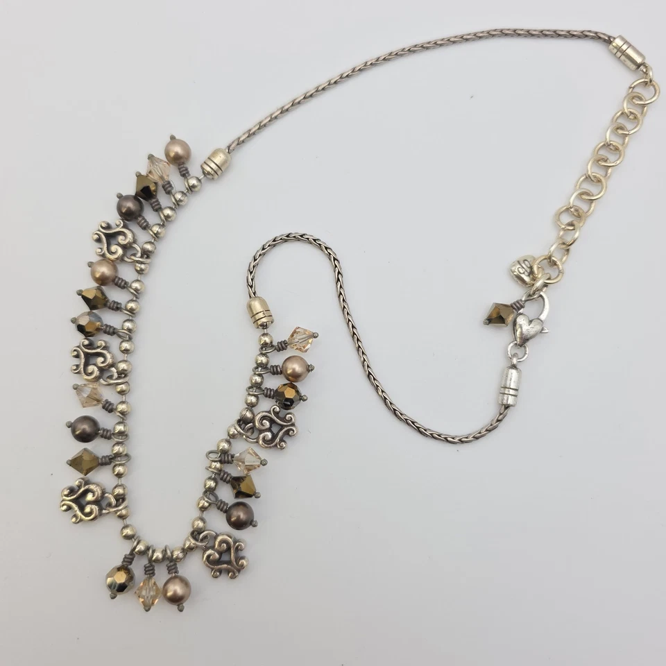 Collar Brighton 'Cannes' Bronce Facetado Cuentas Corazones Cristales Placa Plata 18" Foto 3 de 4