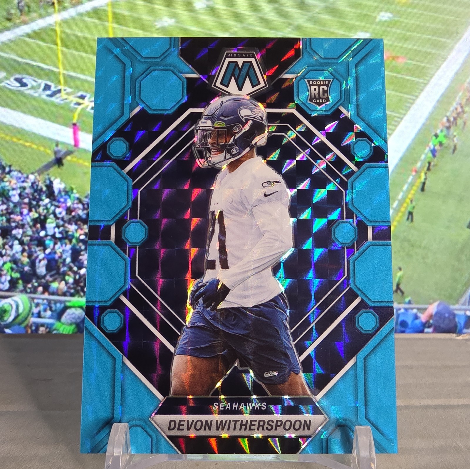 2023 Mosaic Devon Witherspoon /15 BLUE FLUORESCENT Prizm RC Seahawks #313 SSP