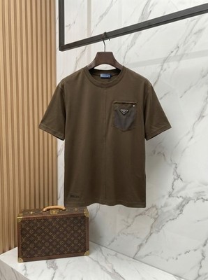 Prada Mercerized Cotton T-Shirt, Crew Neck, Brown, Size XL