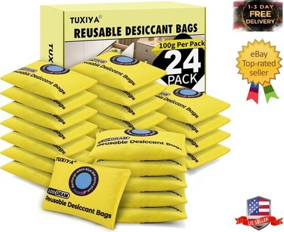 24Pack(100G Each) Rechargeable Silica Gel Desiccant Packets,Color Indicating Des