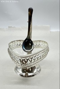 Vintage Silver Plated Heart Bon Bon Dish Sheffield England Glass Liner Spoon