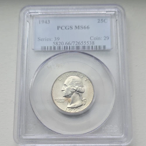 PCGS MS66 1943 Washington Quarter 25C Philadelphia Silver Business Cert#72655538