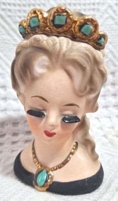 Vtg 1964 Inarco, Head Vase, Lady Aileen Dark Blond Lady, Tiara Jewels Eyelashes