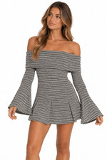 NWT PrettyLittleThing Textured Bardot Flared Sleeve Shift Dress Size 10