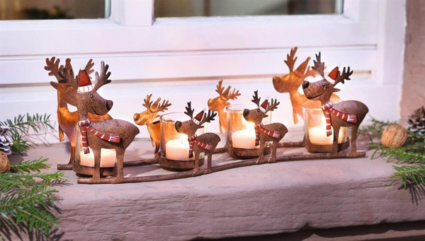 "Windlicht StäNder \"Rentier-Familie\" 4 Glas Teelicht Kerzen Halter Advent Deko"-image