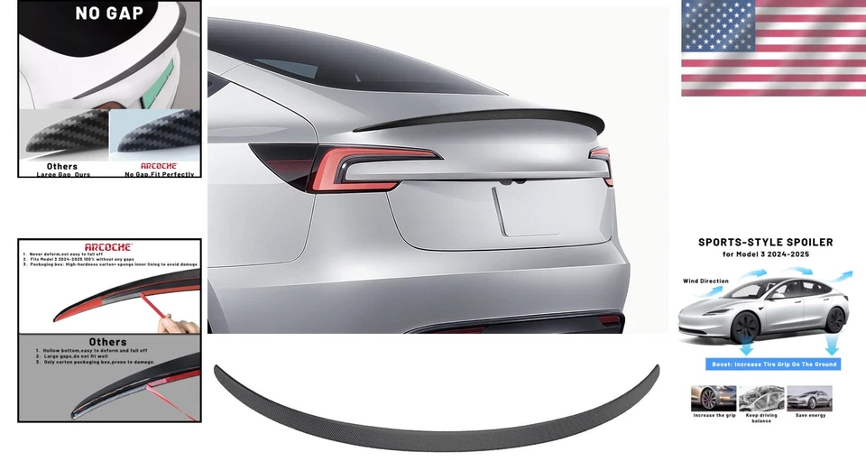 Custom Matte Carbon Fiber Rear Spoiler for Tesla Model 3 (2016-2023) - Easy I... - Imagem 2 de 4