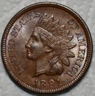 Uncirculated 1891 Indian Head Cent, Fully Lustrous & Sharply Struck.
