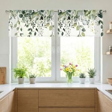 Eucalyptus Leaves Sheer Curtains for Living Room 52"W x 14"L Pack of 2 Green