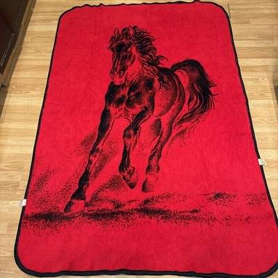 Vintage San Marcos Fleece Horse Equestrian Western Red Black