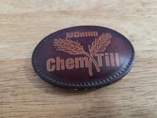 JK27122 NOS VINTAGE 1970s  ORTHO CEMICALS  CHEMTILL LEATHER BELT BUCKLE