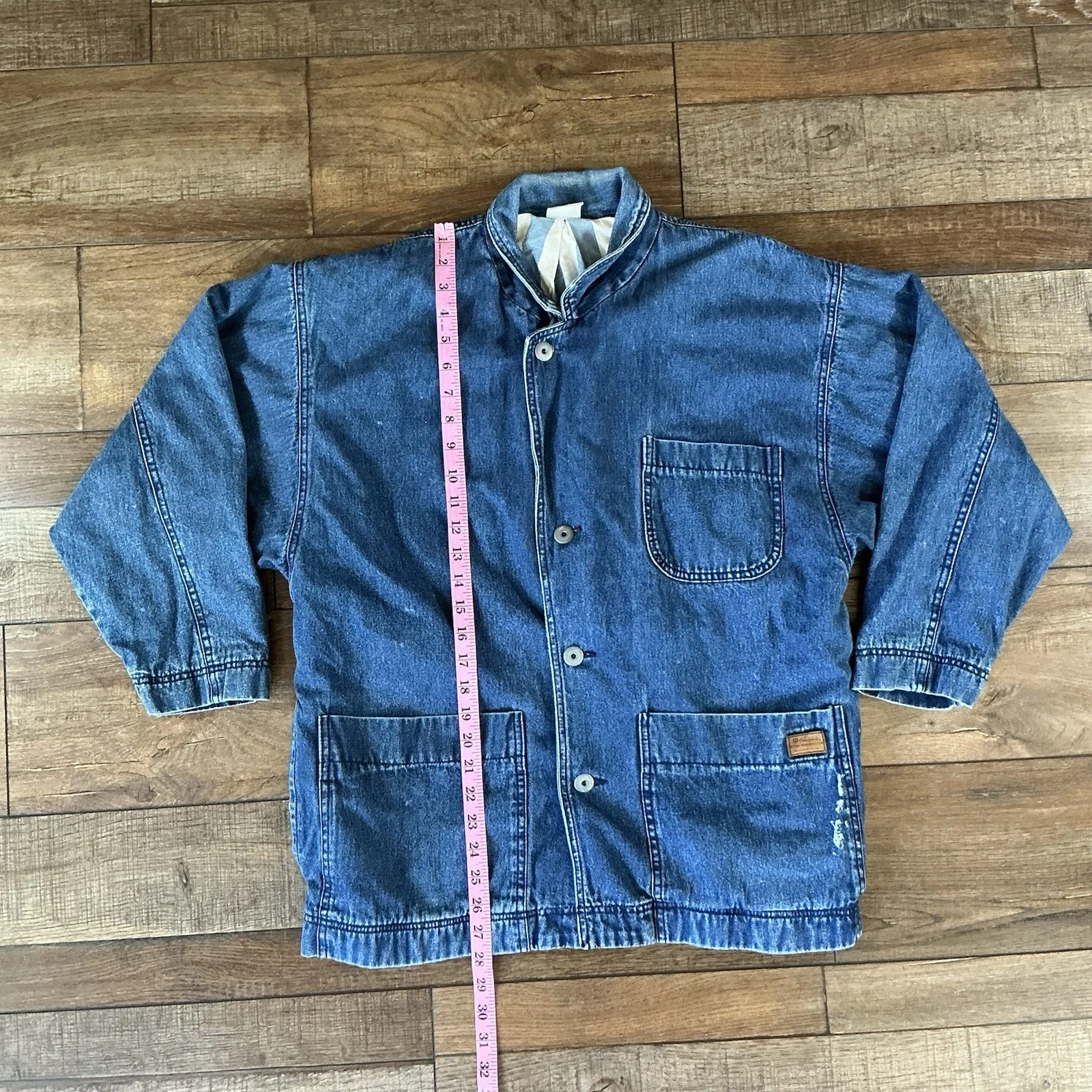 VINTAGE ID# Denim Jacket USA Made Graphic Lined Chore Coat Size M #29B9