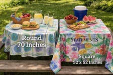 2 New VTG Tropical Floral Tablecloths Vinyl Flannel Backed Zinnia's 52"X52" 70"