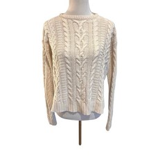 Lauren Ralph Lauren Women's Cream Fisherman's Cable Knit Crewneck Sweater Size M