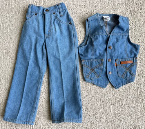 Vtg Lot 1980's Levis Orange Tab Baby Jeans & Vest Western Toddler Kids 4T