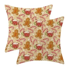 Christmas Pillow Covers 18x18 Pack 18" x 18" (Pack of 2) Gingerbread Man-brown