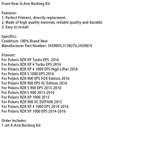 Vorne Hinten Querlenker Buchse Kit Für Polaris RZR 900 EPS 1000 XP 4 14-16 . - Picture 10 of 14