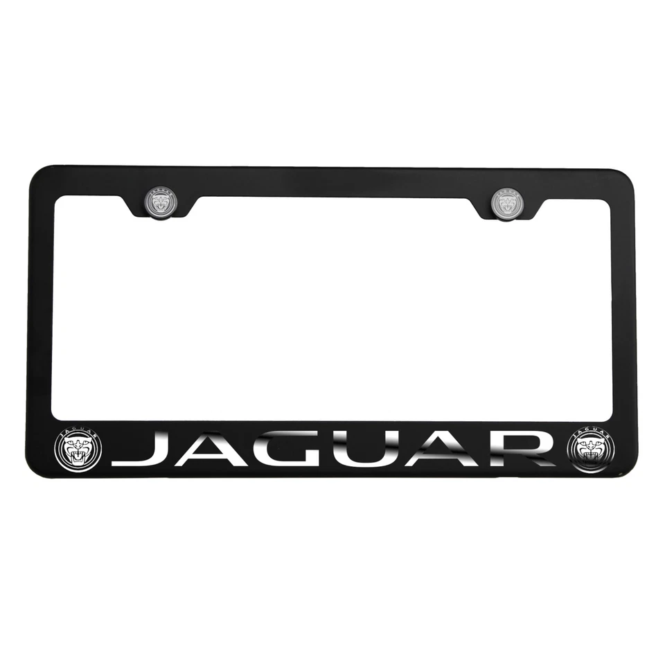 Laser Engraved New Jaguar Mirror Matte Black License Plate Frame Stainless Steel - Image 3 of 4