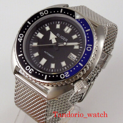 45mm Japan 24 Jewels NH35A Automatic Men's Watch Date Luminous Marks Black Dial