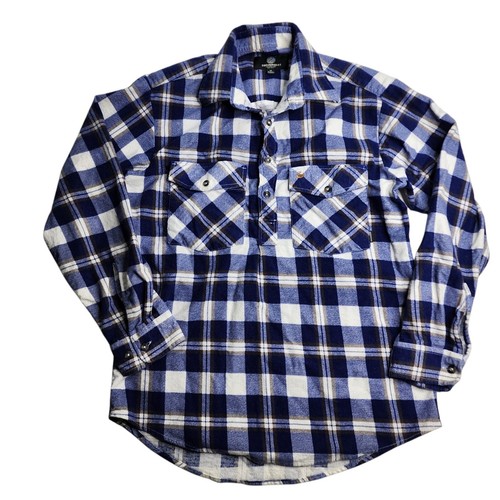 Swanndri Henley Flannel Button Shirt Cotton Blue Plaid Size Medium