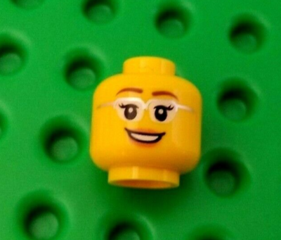 LEGO Minifigure Girl Head With Silver Eye Glasses Pink Lipstick