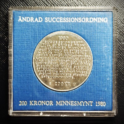 Sweden - 200 Kronor - Royal Succession Law - 1980 U - Silver .925 - KM# 860