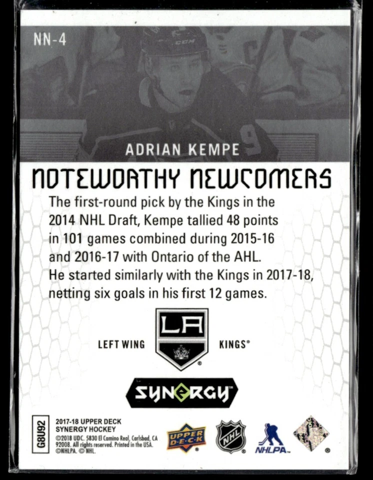 2017-18 Upper Deck Synergy Noteworthy Newcomers Adrian Kempe #NN-4 - Image 2 of 2