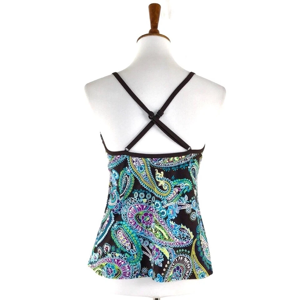 Women's Athleta Blue & Brown Paisley Swim Top sz S - Image 3 of 4
