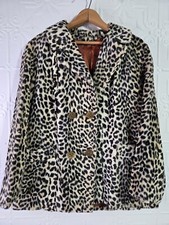 VTG Leopard Print Faux Fur Jacket Gold Buttons Ladies Union Made In U.S.A Retro