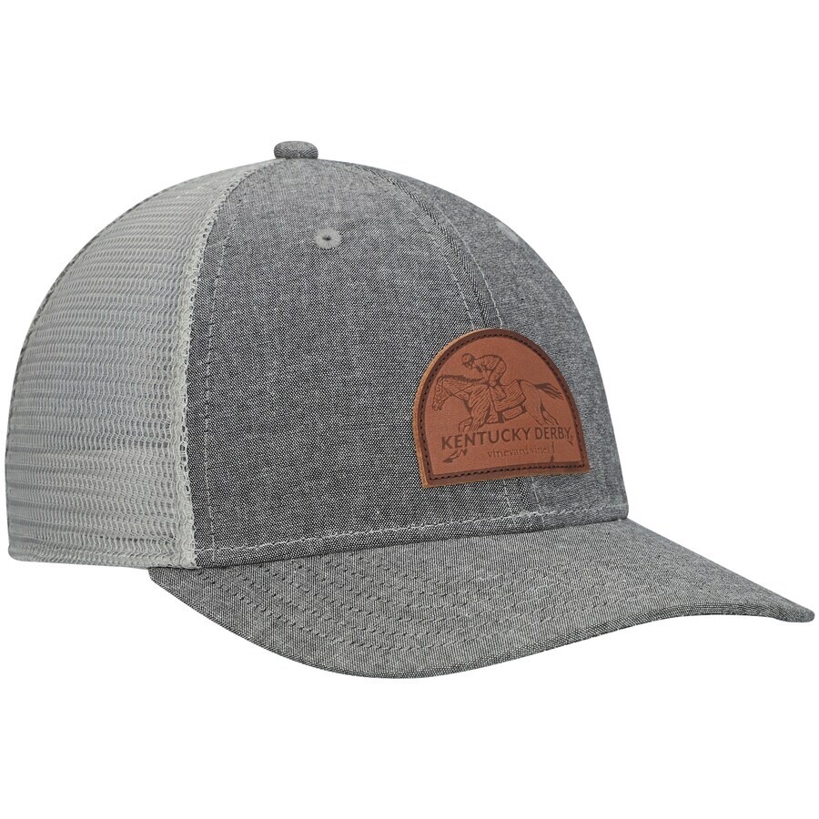 Vineyard Vines Kentucky Derby Leather Patch Mesh Trucker Hat Grey