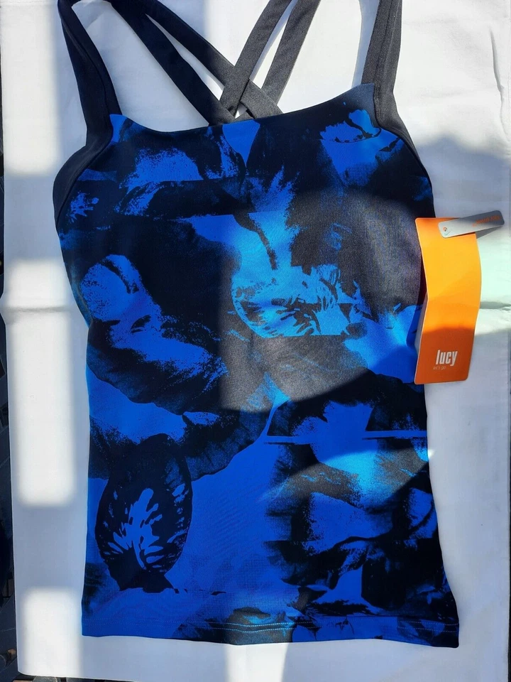 Sutiã Lucy Feminino Fitness Fix Azul/Preto Abstrato Floral Embutido LG NOVO - Imagem 4 de 4