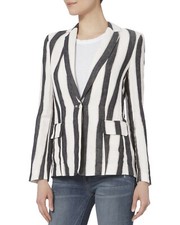 Frame Women's Linen Classic Striped One Button Blazer Blue White Size 8
