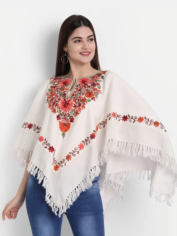 Indian Women Woollen Poncho With Kashmiri Embroidery And Silk Lining Art | White
Opens in a new wind
