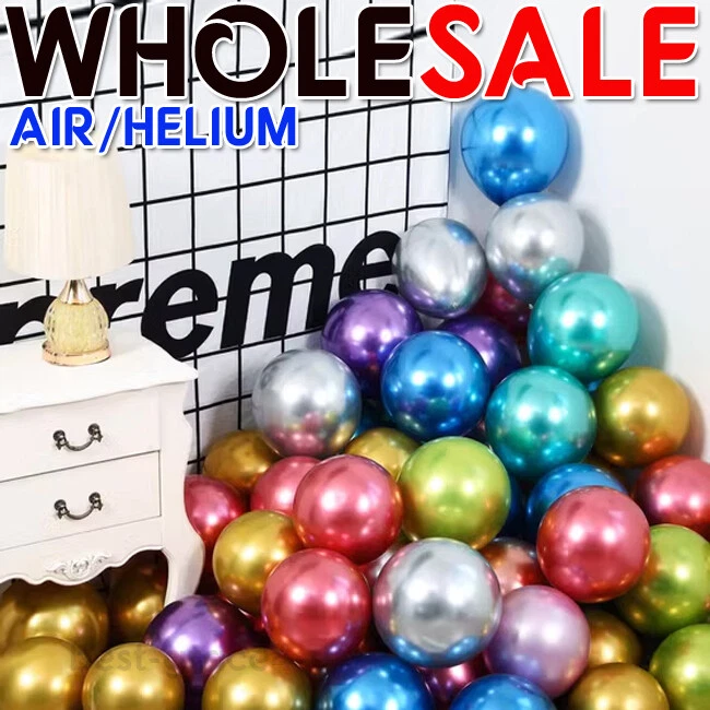 5" 10" 100 CHROME BALLOONS METALLIC LATEX PEARL Helium Baloons Birthday Party UK
