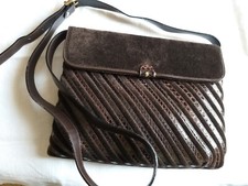 Borsa Mazzini vintage anni 70, velluto e pelle di serpente, colore marrone talpa