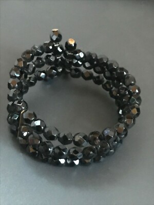 Estate Triple Strand Jet Black Faceted Stretch Wrap Bracelet   will fit small to