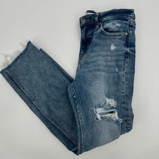 VIGOSS Stevie Jeans Womens 28 Blue Denim Cropped Frayed Hem Straight Distressed