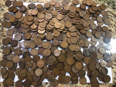 Lot of 500 circ TWENTIES Lincoln wheat cents. Dates 1920-1929. 10 ROLLS