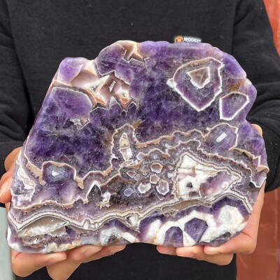 1445g Natural Specific Symbol Chevron Dream Amethyst Crystal Slab Reiki Healing