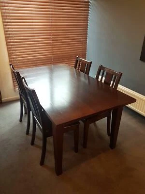 Solid Dark Wood Dining Table And 4 Chairs Tables